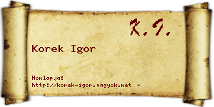 Korek Igor névjegykártya
